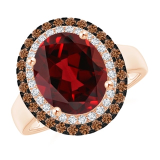 11x9mm AAAA Vintage Style Double Halo Oval Garnet Ring in Rose Gold
