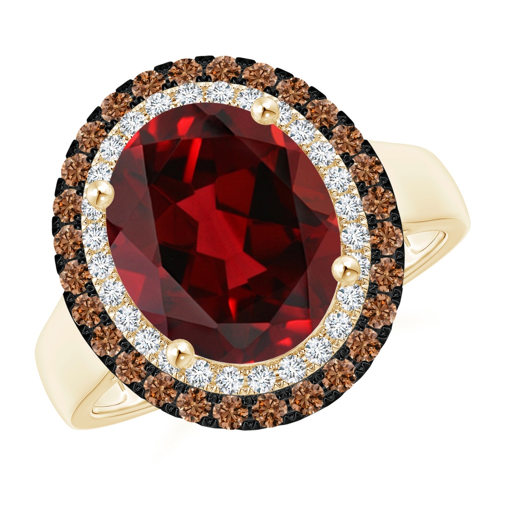 11x9mm AAAA Vintage Style Double Halo Oval Garnet Ring in Yellow Gold