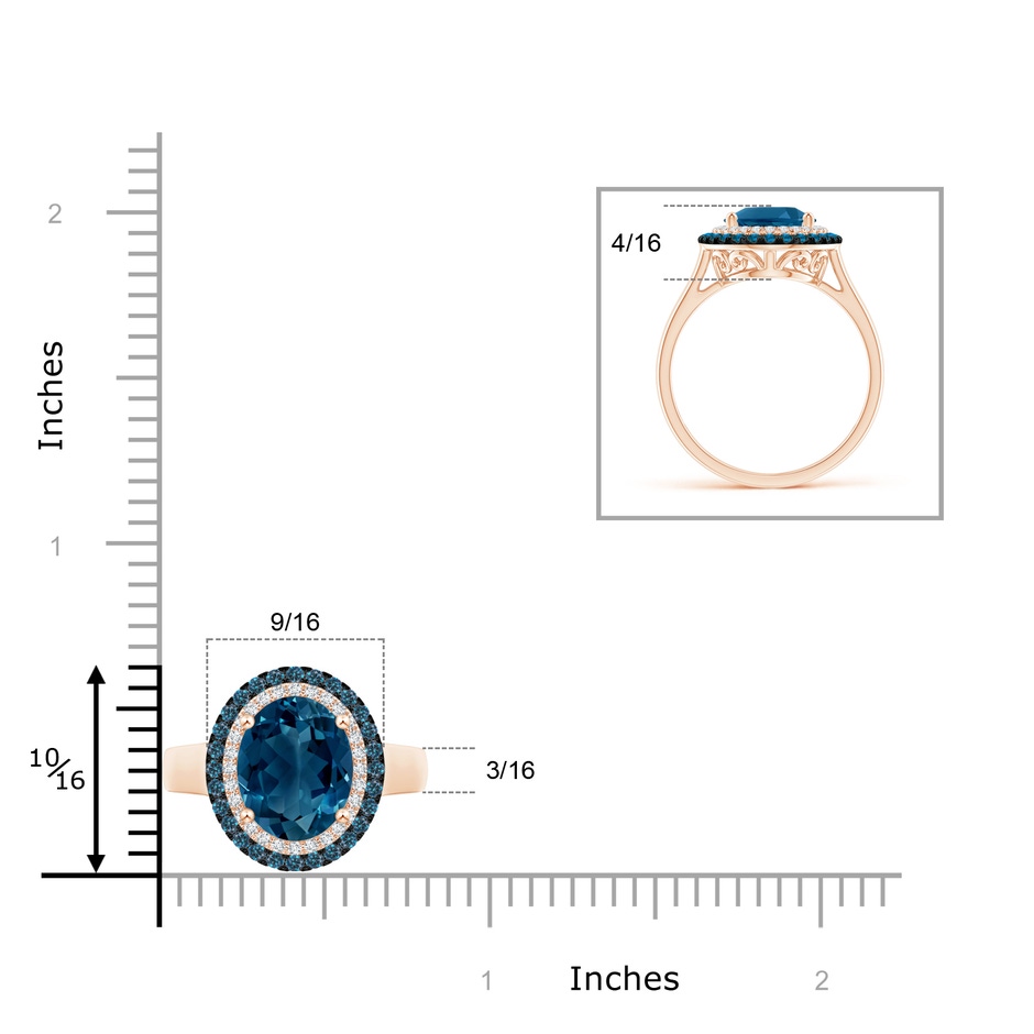 11x9mm AAAA Vintage Style Double Halo Oval London Blue Topaz Ring in Rose Gold product image