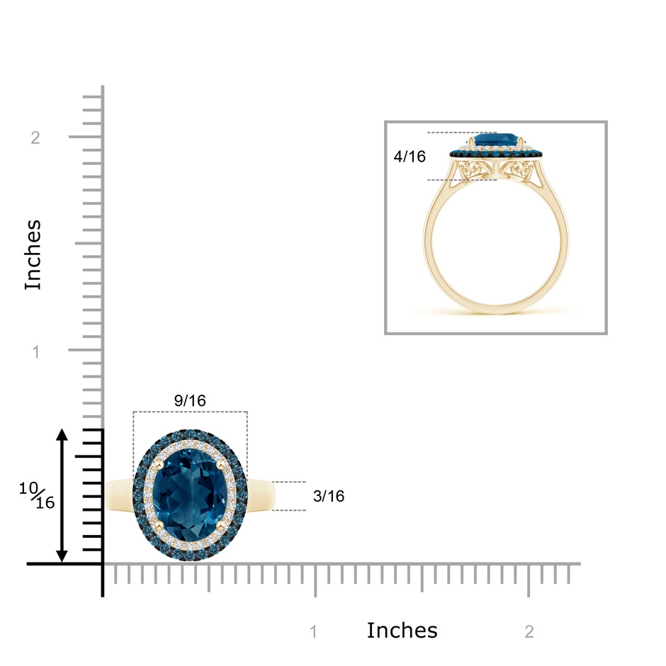 11x9mm AAAA Vintage Style Double Halo Oval London Blue Topaz Ring in Yellow Gold product image