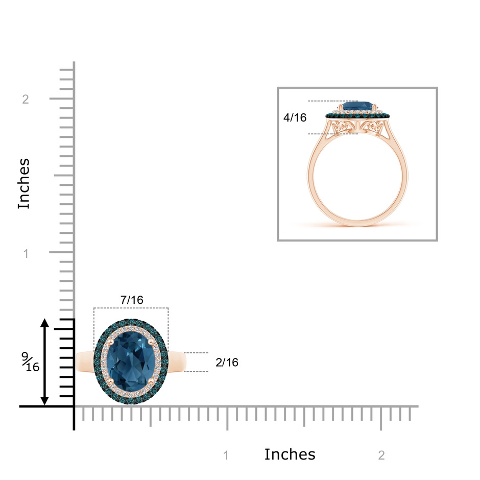 9x7mm AA Vintage Style Double Halo Oval London Blue Topaz Ring in Rose Gold product image