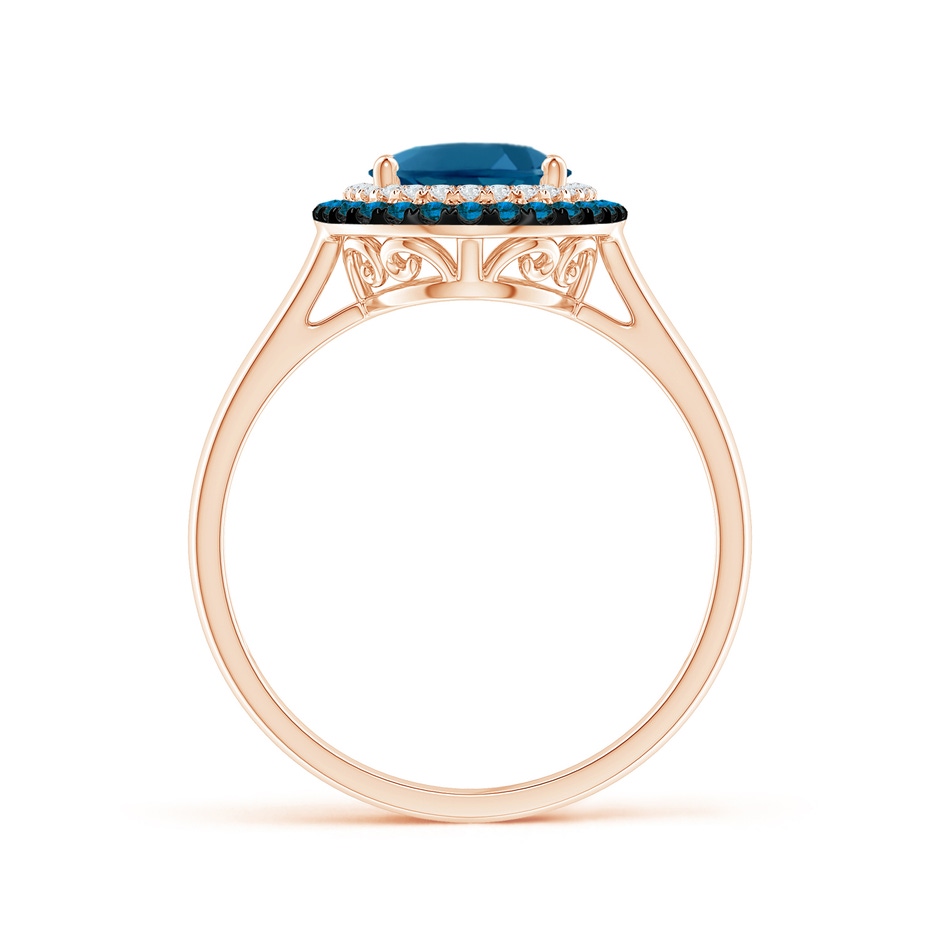 9x7mm AAAA Vintage Style Double Halo Oval London Blue Topaz Ring in 9K Rose Gold product image