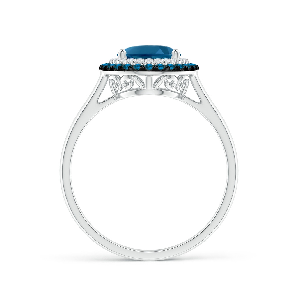 9x7mm AAAA Vintage Style Double Halo Oval London Blue Topaz Ring in White Gold Product Image