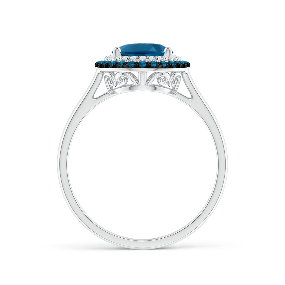 9x7mm AAAA Vintage Style Double Halo Oval London Blue Topaz Ring in White Gold product image