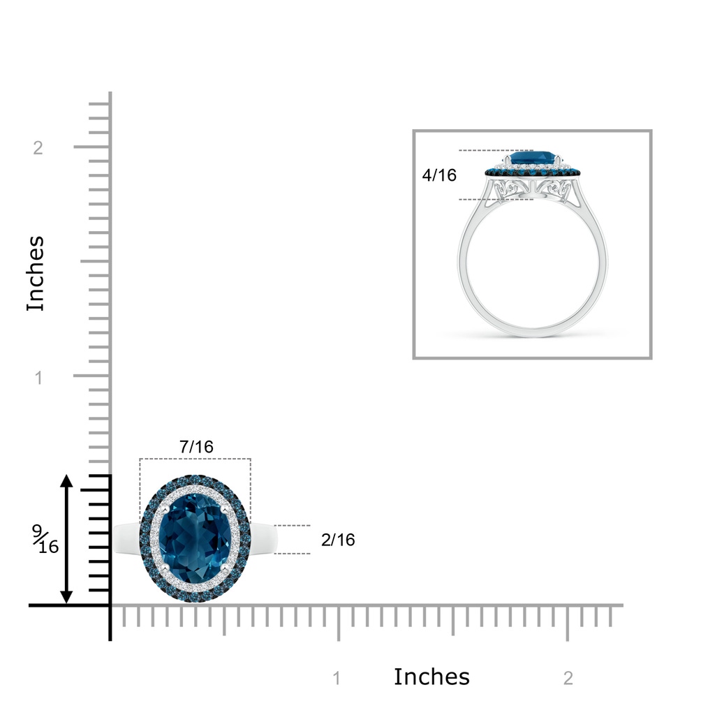 9x7mm AAAA Vintage Style Double Halo Oval London Blue Topaz Ring in White Gold Product Image