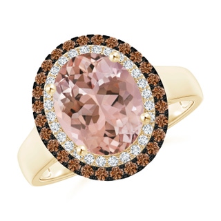 10x8mm AAAA Vintage Style Double Halo Oval Morganite Ring in Yellow Gold