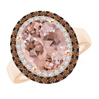 11x9mm AAAA Vintage Style Double Halo Oval Morganite Ring in Rose Gold