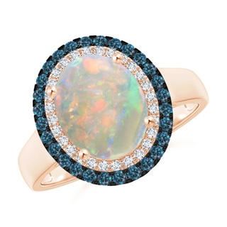 10x8mm AAAA Vintage Style Double Halo Oval Opal Ring in Rose Gold