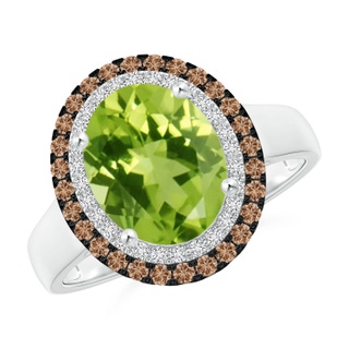10x8mm AAA Vintage Style Double Halo Oval Peridot Ring in White Gold