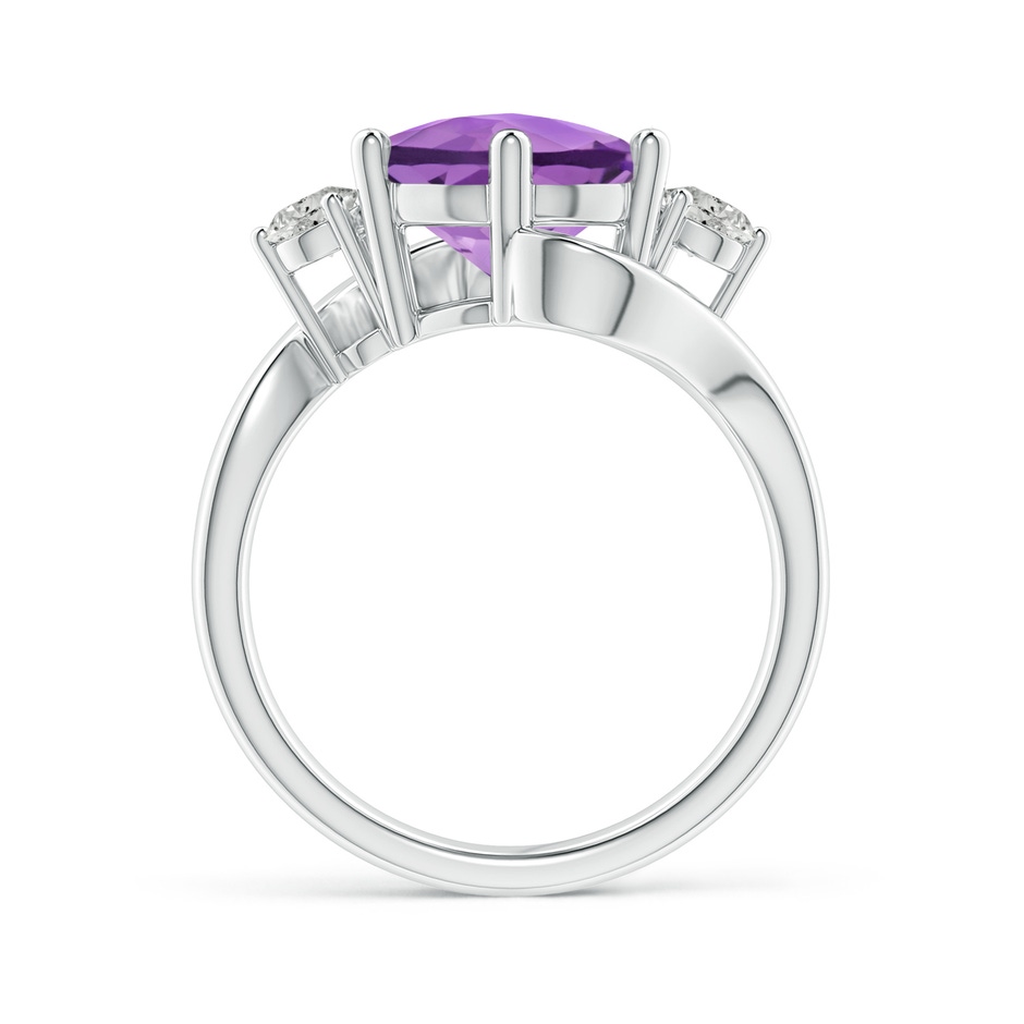 10mm A Round Amethyst and Diamond Three Stone Bypass Ring in White Gold side-1