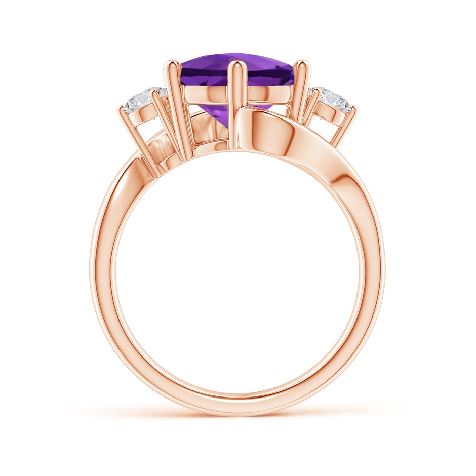 10mm AAA Round Amethyst and Diamond Three Stone Bypass Ring in Rose Gold Side-1