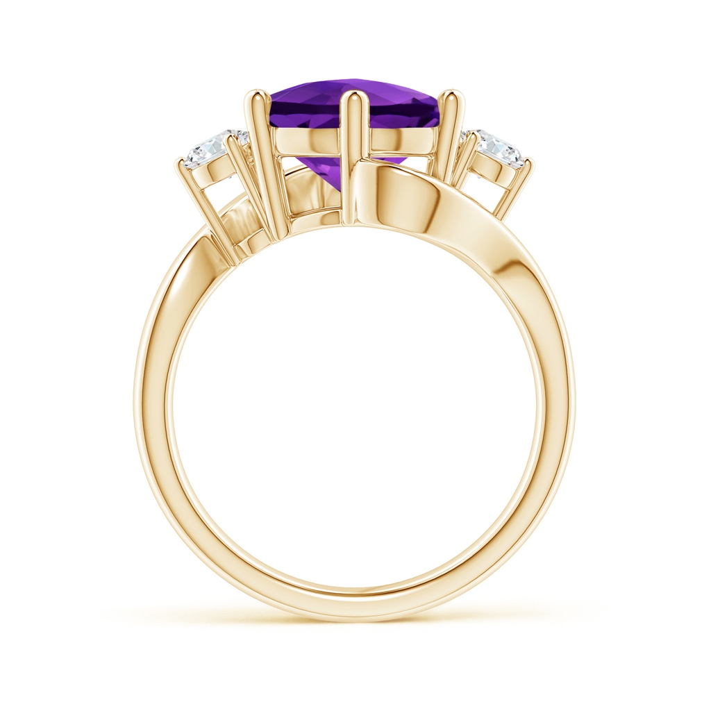 10mm AAAA Round Amethyst and Diamond Three Stone Bypass Ring in Yellow Gold Side-1