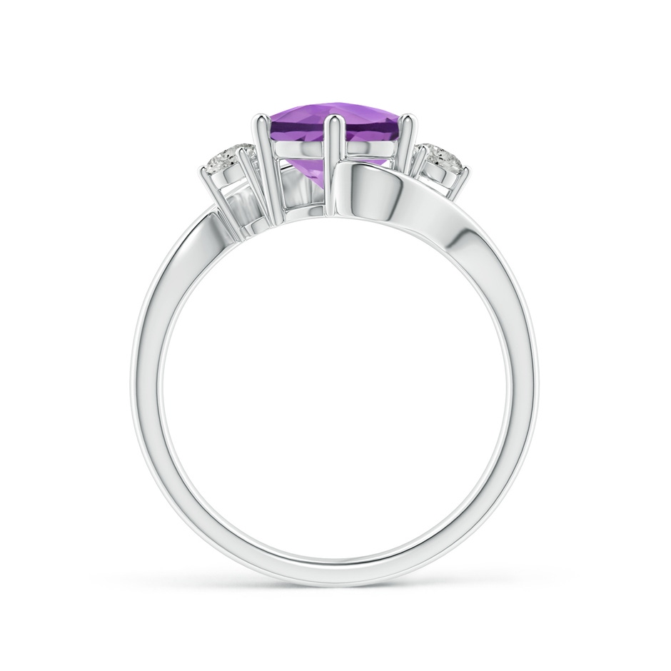 8mm A Round Amethyst and Diamond Three Stone Bypass Ring in White Gold side-1