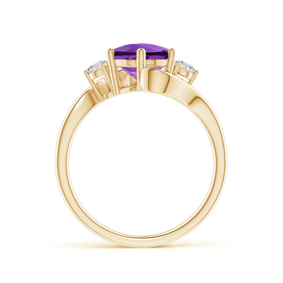 8mm AA Round Amethyst and Diamond Three Stone Bypass Ring in Yellow Gold side-1