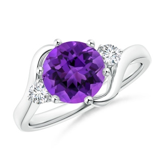 8mm AAAA Round Amethyst and Diamond Three Stone Bypass Ring in 9K White Gold