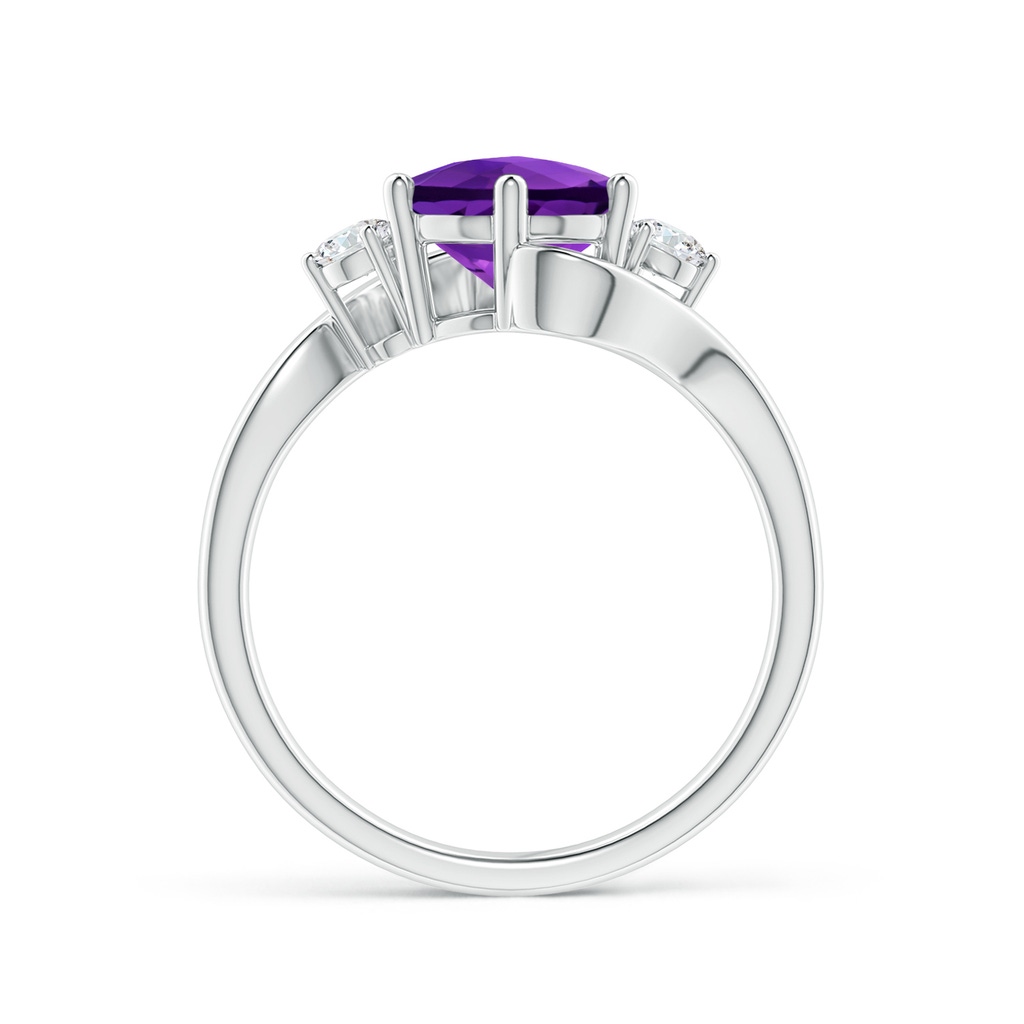 8mm AAAA Round Amethyst and Diamond Three Stone Bypass Ring in 9K White Gold Product Image