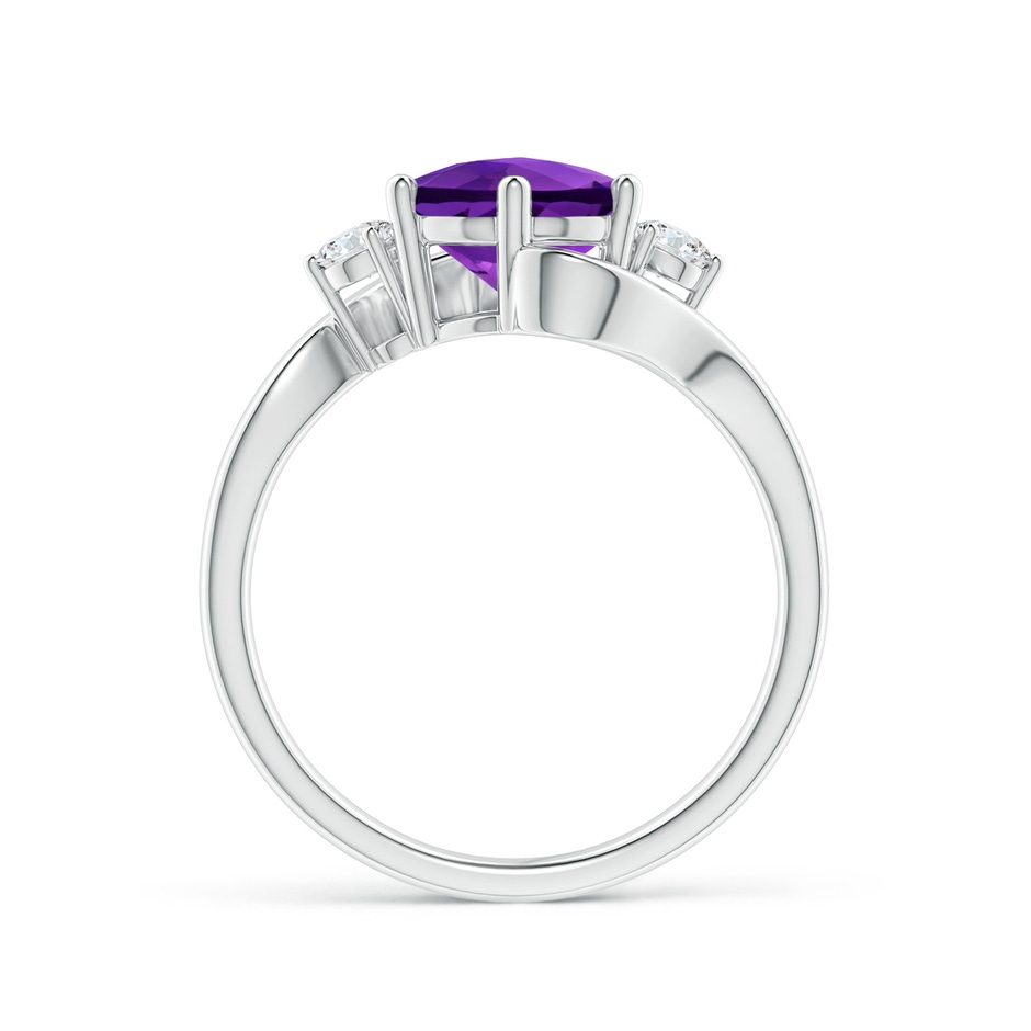 8mm AAAA Round Amethyst and Diamond Three Stone Bypass Ring in 9K White Gold product image