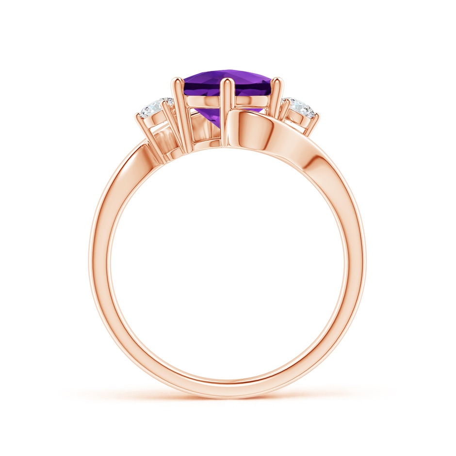8mm AAAA Round Amethyst and Diamond Three Stone Bypass Ring in Rose Gold Side-1