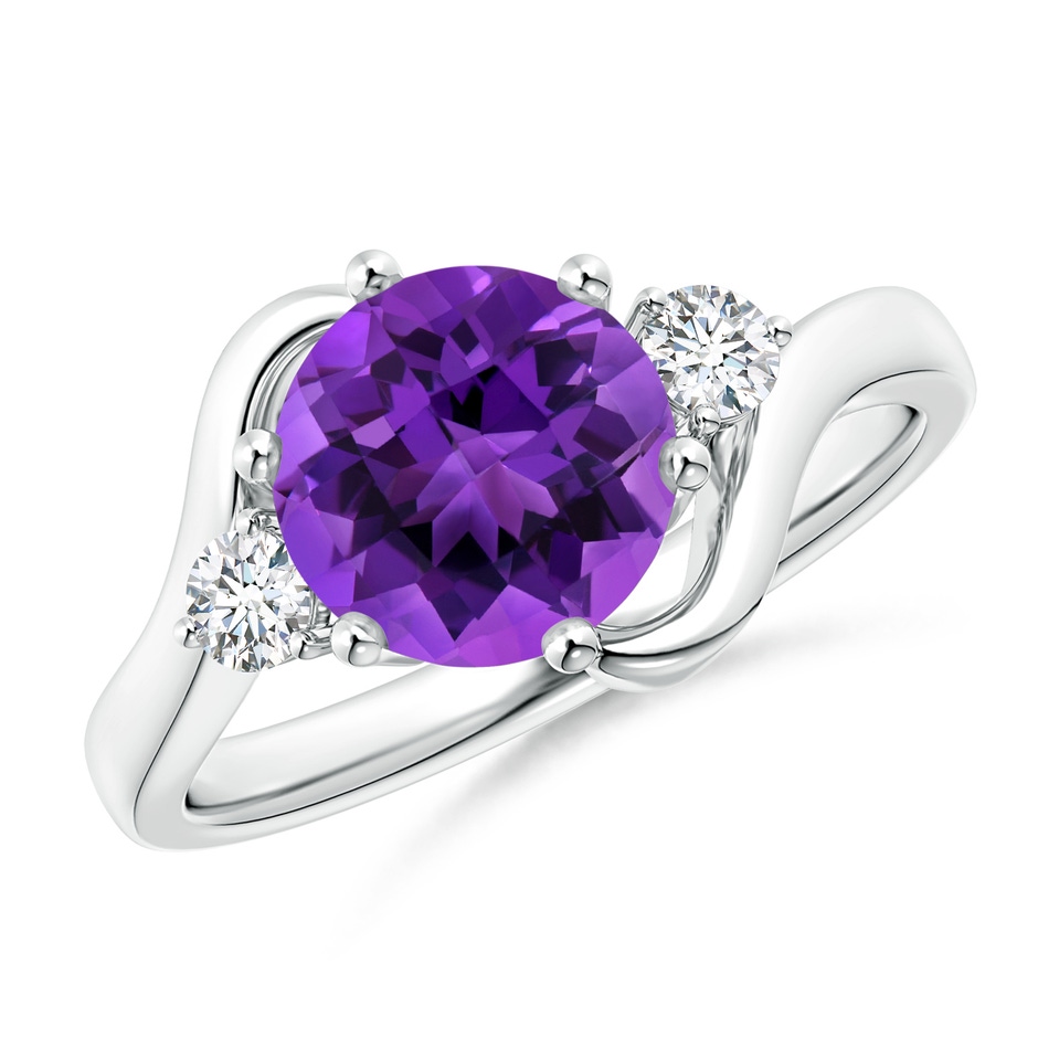 8mm AAAA Round Amethyst and Diamond Three Stone Bypass Ring in White Gold 