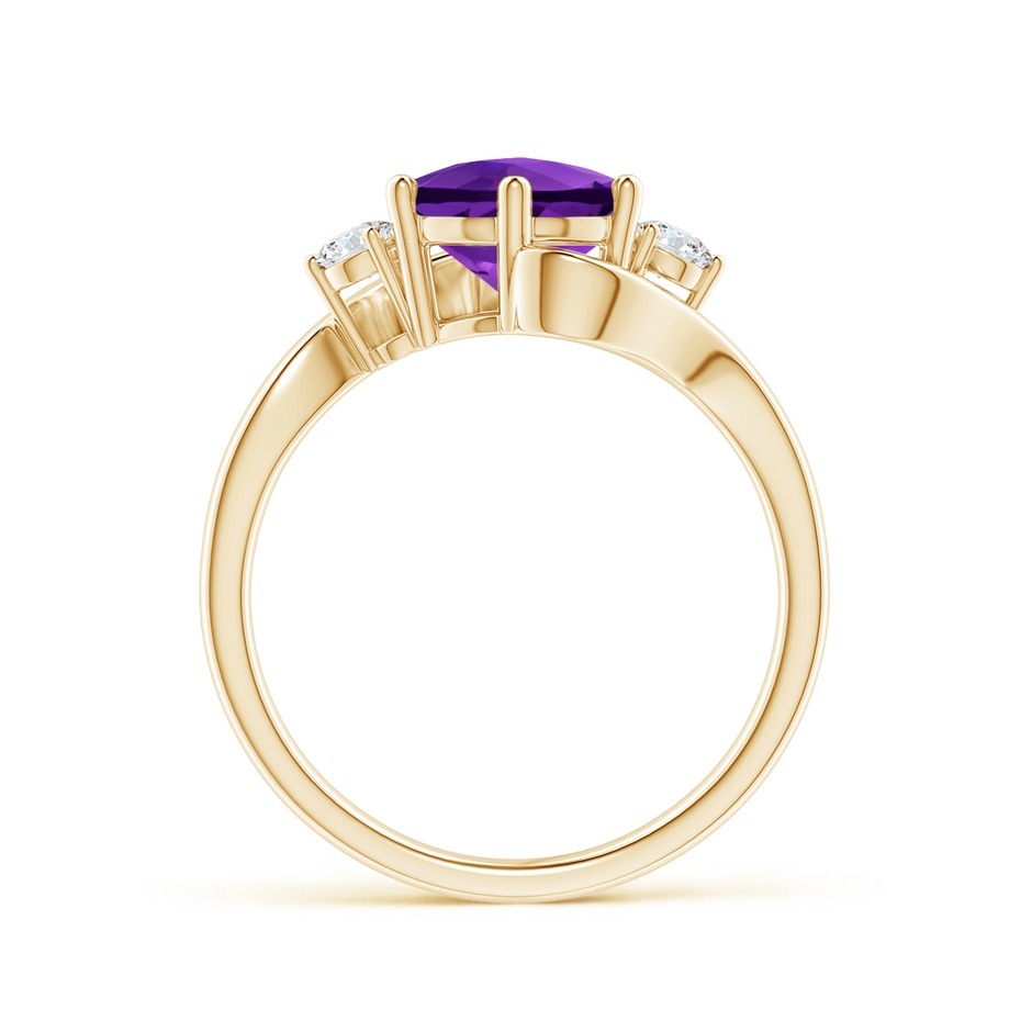 8mm AAAA Round Amethyst and Diamond Three Stone Bypass Ring in Yellow Gold Side-1