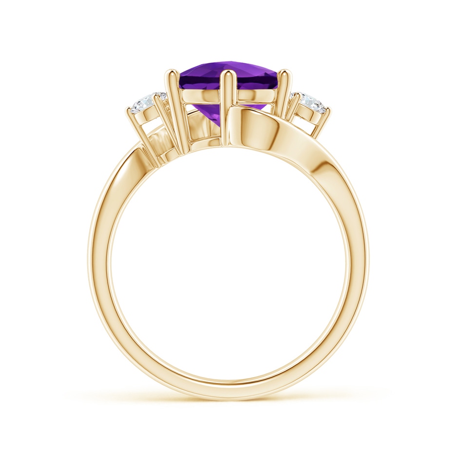 9mm AAAA Round Amethyst and Diamond Three Stone Bypass Ring in Yellow Gold side-1