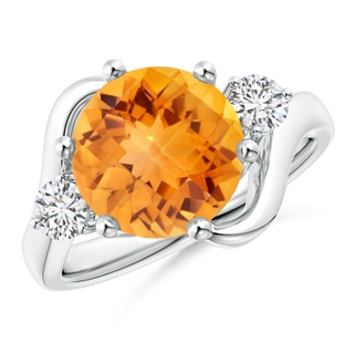 10mm AAA Round Citrine and Diamond Three Stone Bypass Ring in White Gold