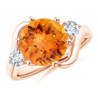 10mm AAAA Round Citrine and Diamond Three Stone Bypass Ring in Rose Gold