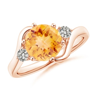 8mm A Round Citrine and Diamond Three Stone Bypass Ring in 10K Rose Gold