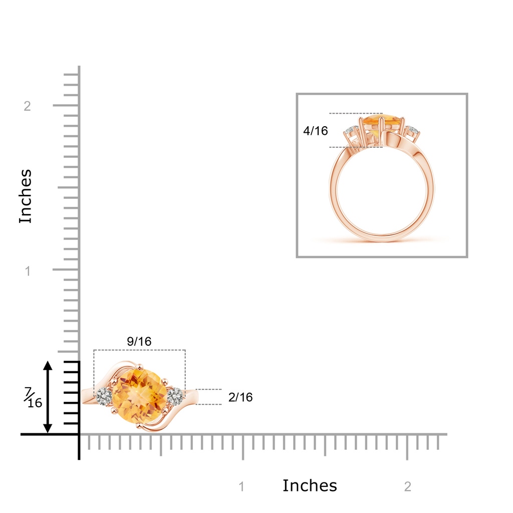 8mm A Round Citrine and Diamond Three Stone Bypass Ring in 10K Rose Gold Product Image