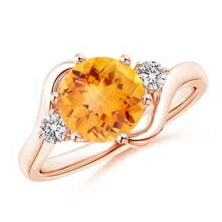 8mm AA Round Citrine and Diamond Three Stone Bypass Ring in 10K Rose Gold