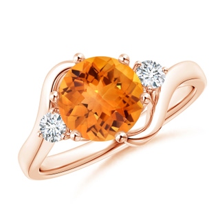 8mm AAAA Round Citrine and Diamond Three Stone Bypass Ring in Rose Gold