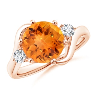 9mm AAAA Round Citrine and Diamond Three Stone Bypass Ring in Rose Gold