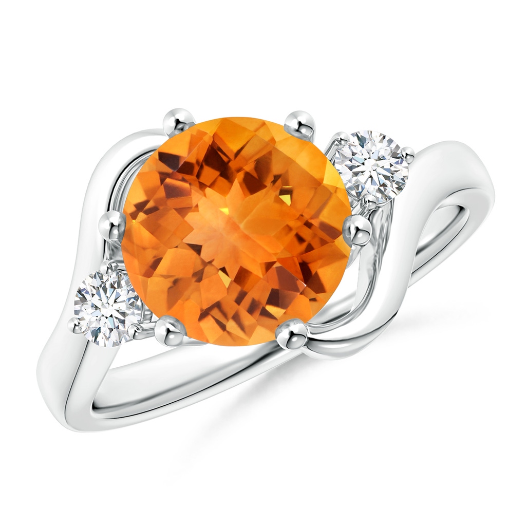 9mm AAAA Round Citrine and Diamond Three Stone Bypass Ring in White Gold