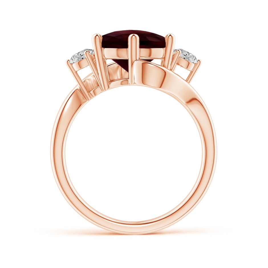 10mm A Round Garnet and Diamond Three Stone Bypass Ring in Rose Gold side-1
