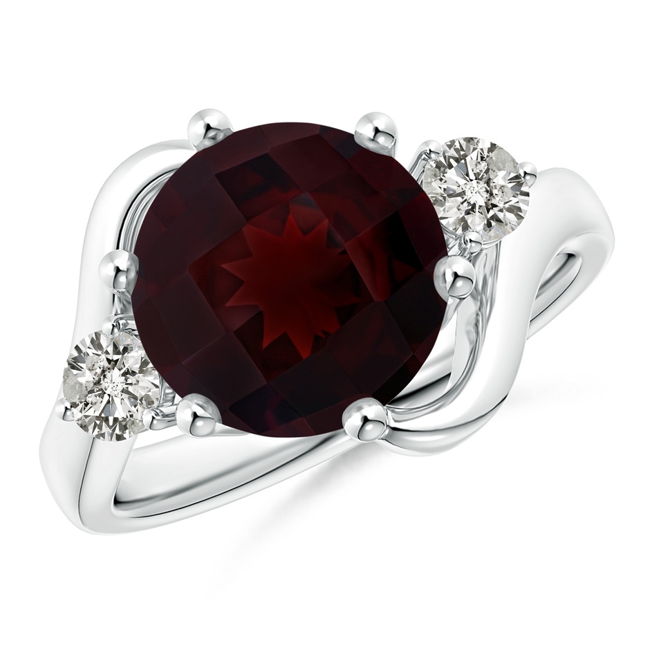 10mm A Round Garnet and Diamond Three Stone Bypass Ring in White Gold 