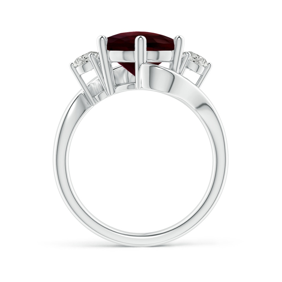 10mm A Round Garnet and Diamond Three Stone Bypass Ring in White Gold Side-1