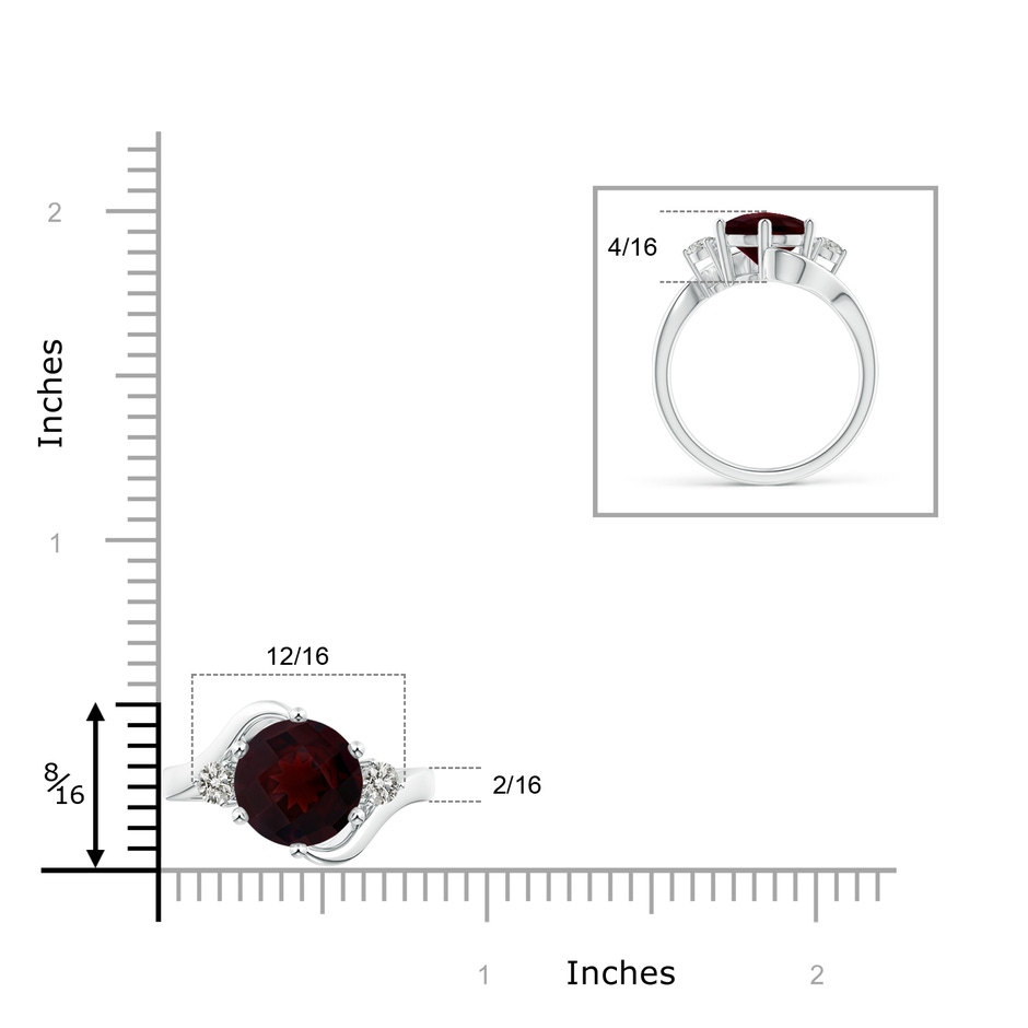 10mm A Round Garnet and Diamond Three Stone Bypass Ring in White Gold Ruler