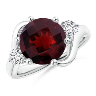 10mm AAA Round Garnet and Diamond Three Stone Bypass Ring in White Gold