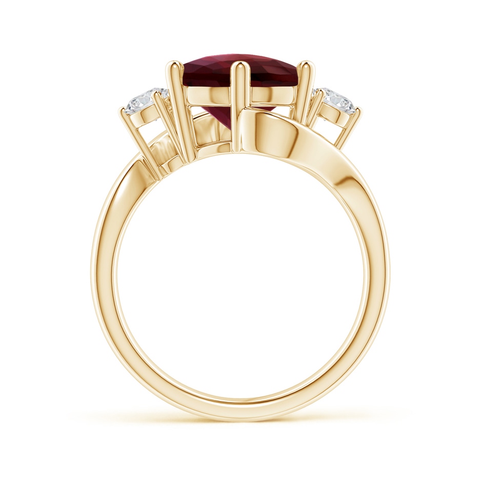 10mm AAA Round Garnet and Diamond Three Stone Bypass Ring in Yellow Gold side-1