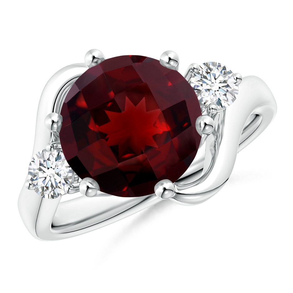 10mm AAAA Round Garnet and Diamond Three Stone Bypass Ring in White Gold 