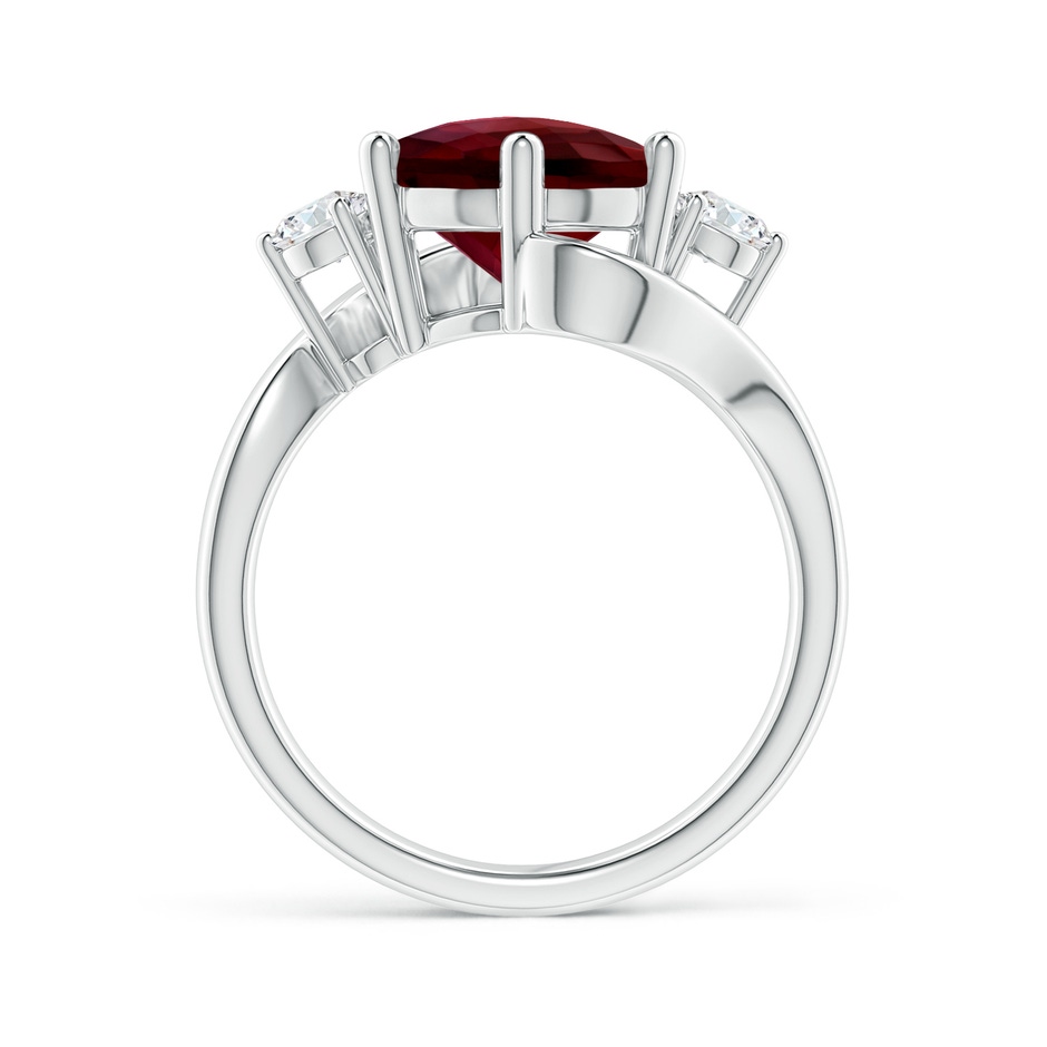 10mm AAAA Round Garnet and Diamond Three Stone Bypass Ring in White Gold Side-1