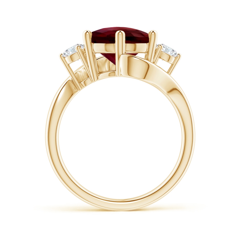 10mm AAAA Round Garnet and Diamond Three Stone Bypass Ring in Yellow Gold Side-1