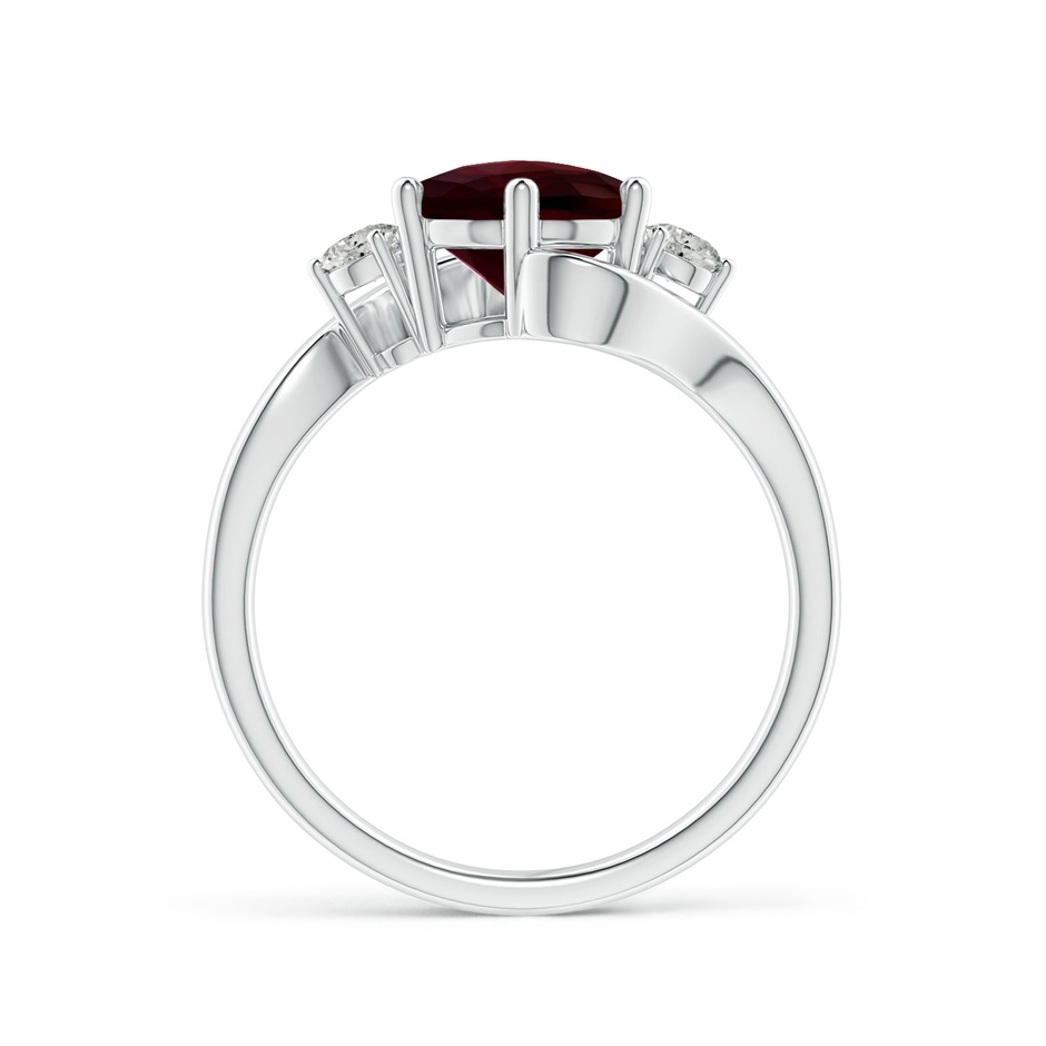 8mm A Round Garnet and Diamond Three Stone Bypass Ring in White Gold side-1
