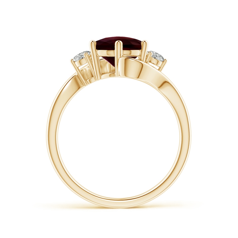 8mm A Round Garnet and Diamond Three Stone Bypass Ring in Yellow Gold side-1