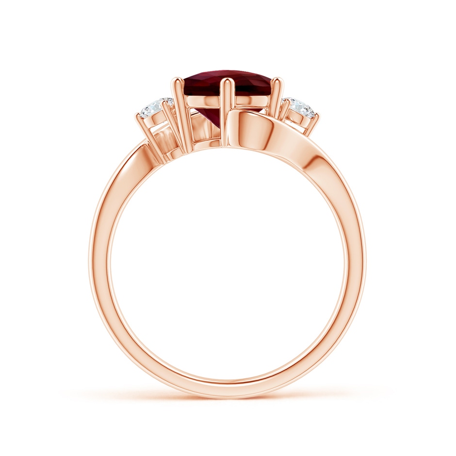 8mm AAAA Round Garnet and Diamond Three Stone Bypass Ring in Rose Gold side-1