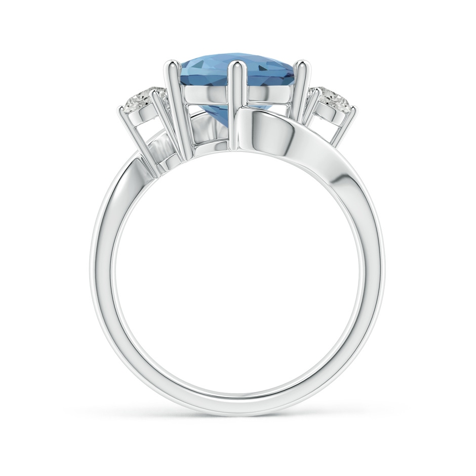 10mm A Round London Blue Topaz and Diamond Three Stone Bypass Ring in White Gold product image