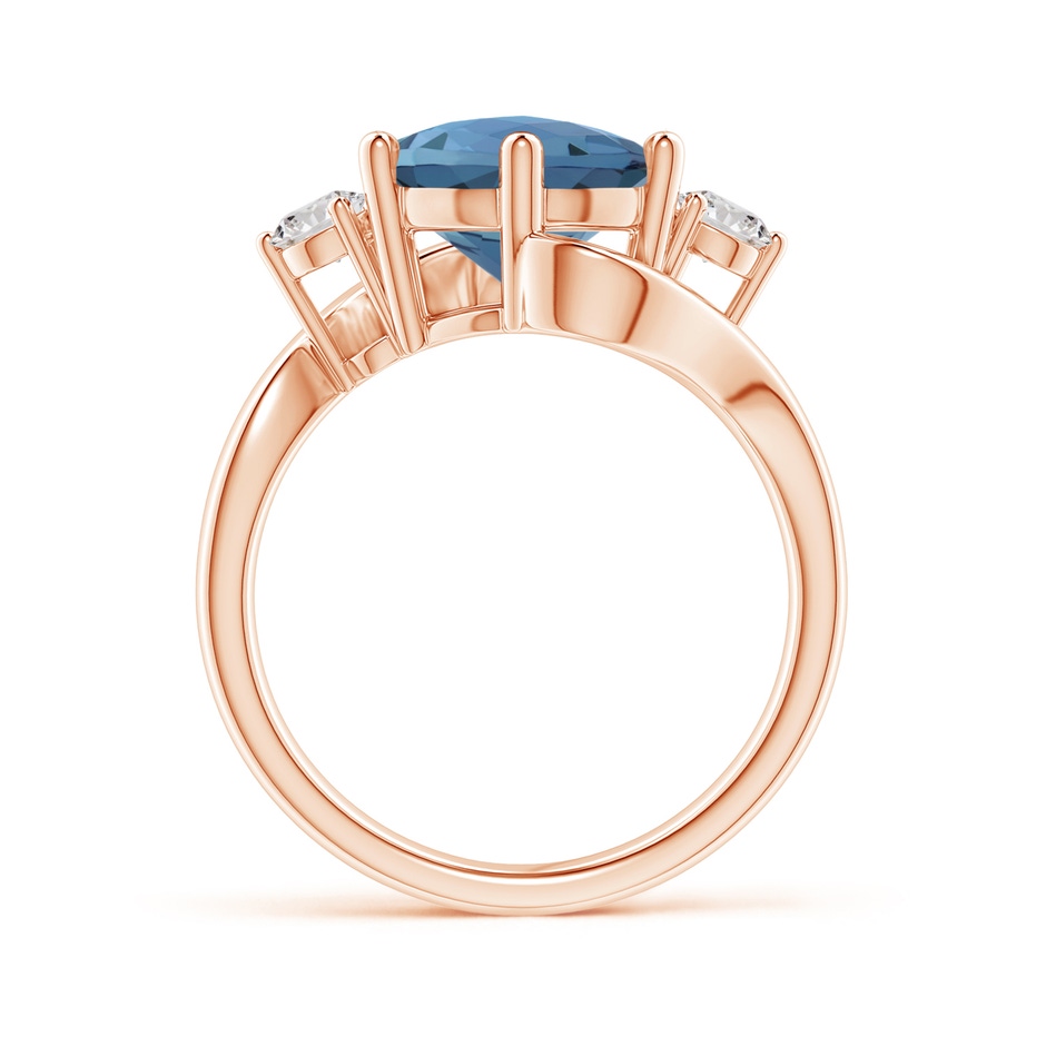 10mm AA Round London Blue Topaz and Diamond Three Stone Bypass Ring in Rose Gold product image