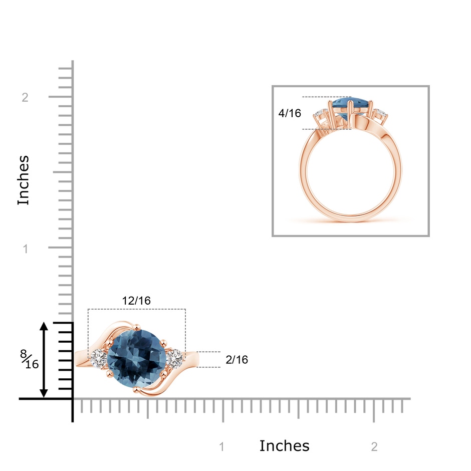 10mm AA Round London Blue Topaz and Diamond Three Stone Bypass Ring in Rose Gold product image