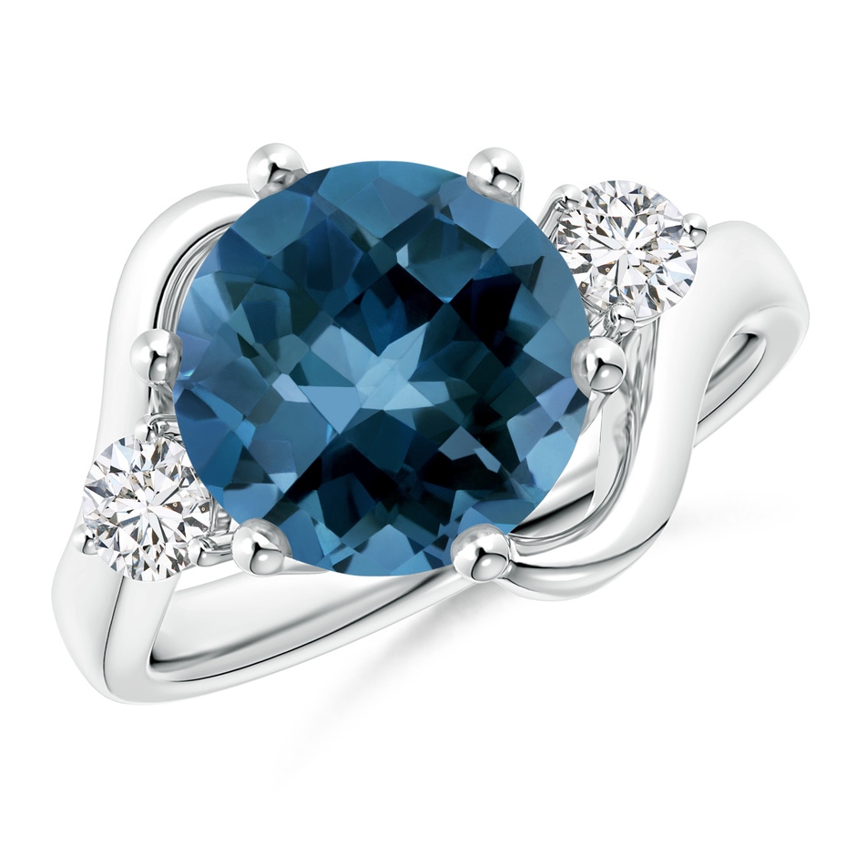 10mm AAA Round London Blue Topaz and Diamond Three Stone Bypass Ring in White Gold 