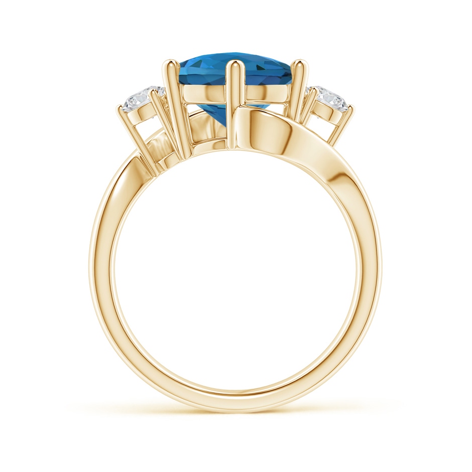 10mm AAA Round London Blue Topaz and Diamond Three Stone Bypass Ring in Yellow Gold product image